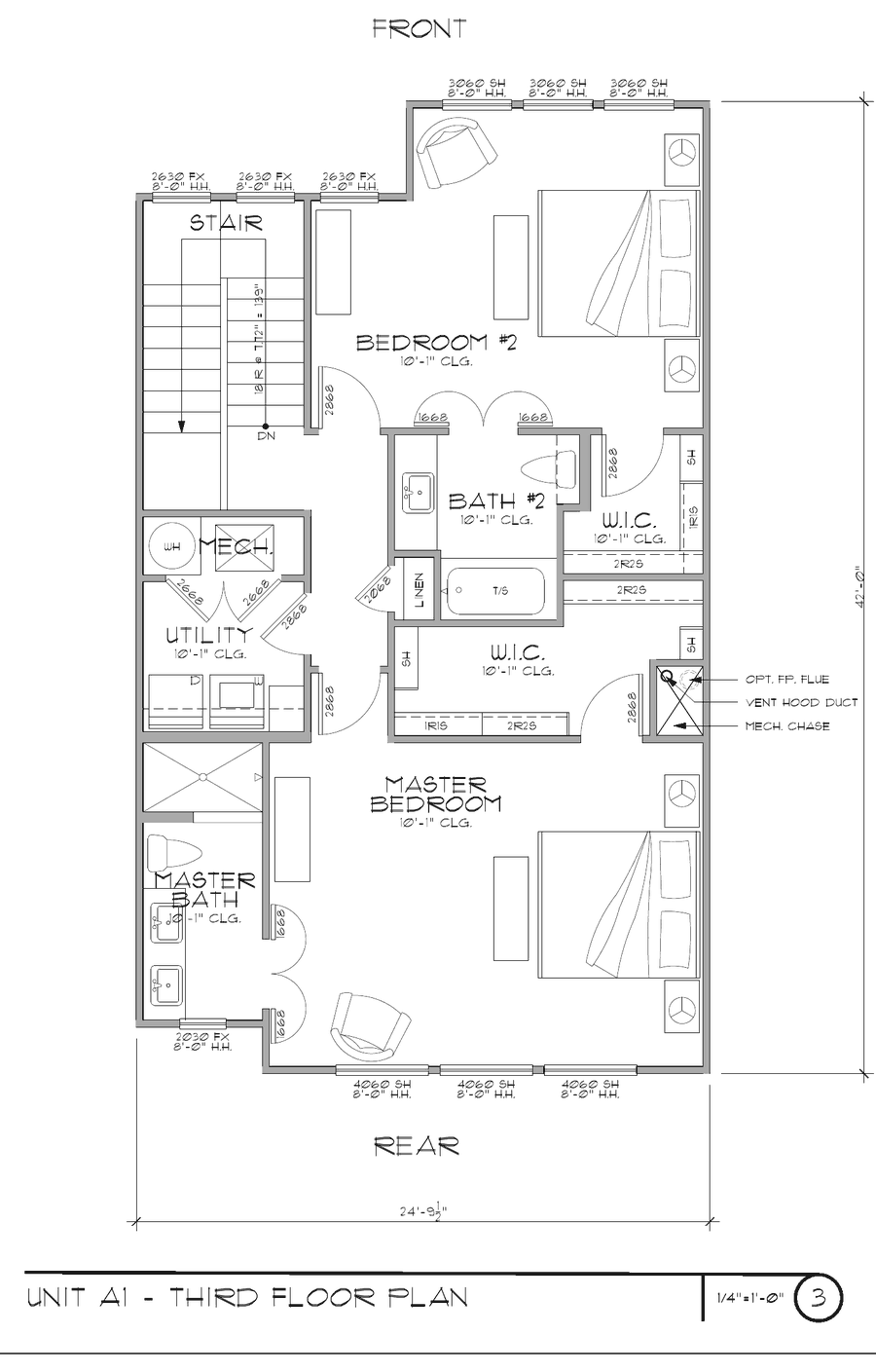 Third floor plan: primary suite, second bedroom, two baths and utility room